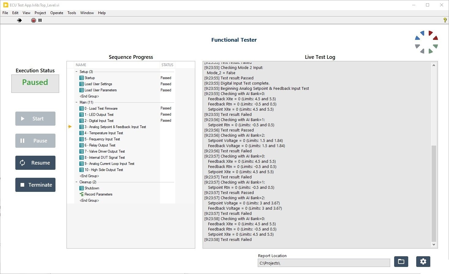 ECU Test application interface